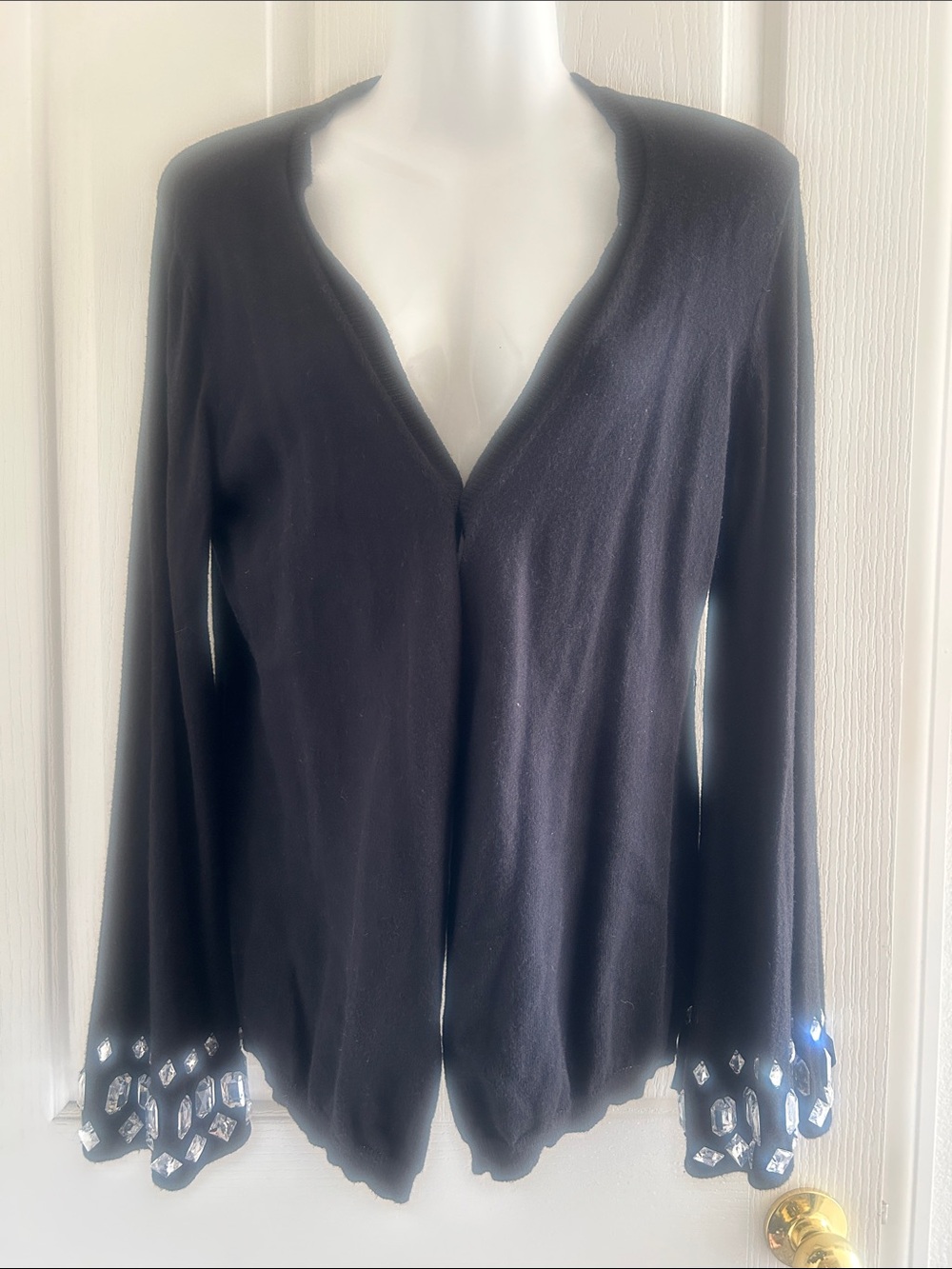 Cache Black Open-Front Cardigan with Jeweled Cuff Detail